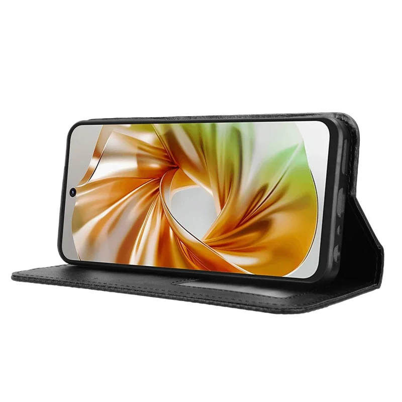 Til ZTE nubia Focus 2 5G Læderetui Wallet Ståplade Retrostruktur Telefonbeskyttelse - Sort