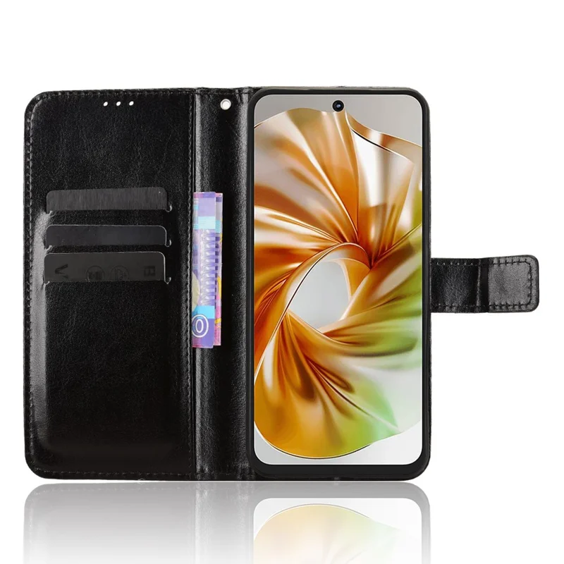 For ZTE nubia Focus 2 5G PU Leather Case with Strap Crazy Horse Texture Phone Wallet Cover - Black