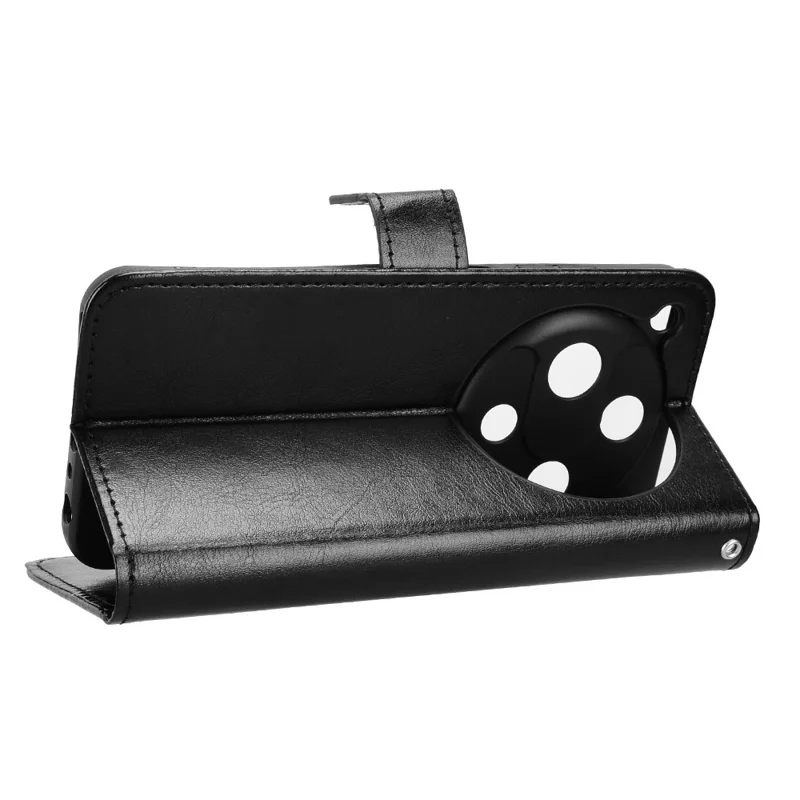 For ZTE nubia Focus 2 5G PU Leather Case with Strap Crazy Horse Texture Phone Wallet Cover - Black