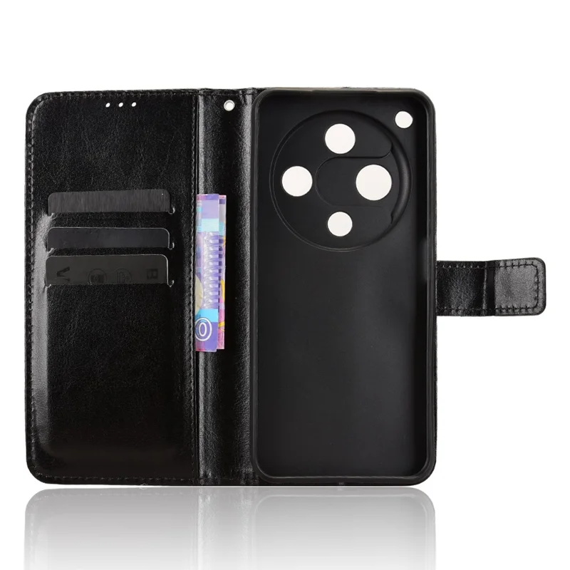 For ZTE nubia Focus 2 5G PU Leather Case with Strap Crazy Horse Texture Phone Wallet Cover - Black