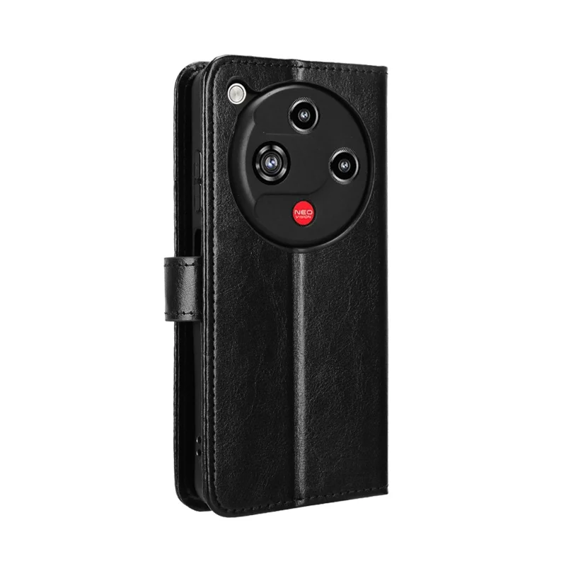 For ZTE nubia Focus 2 5G PU Leather Case with Strap Crazy Horse Texture Phone Wallet Cover - Black