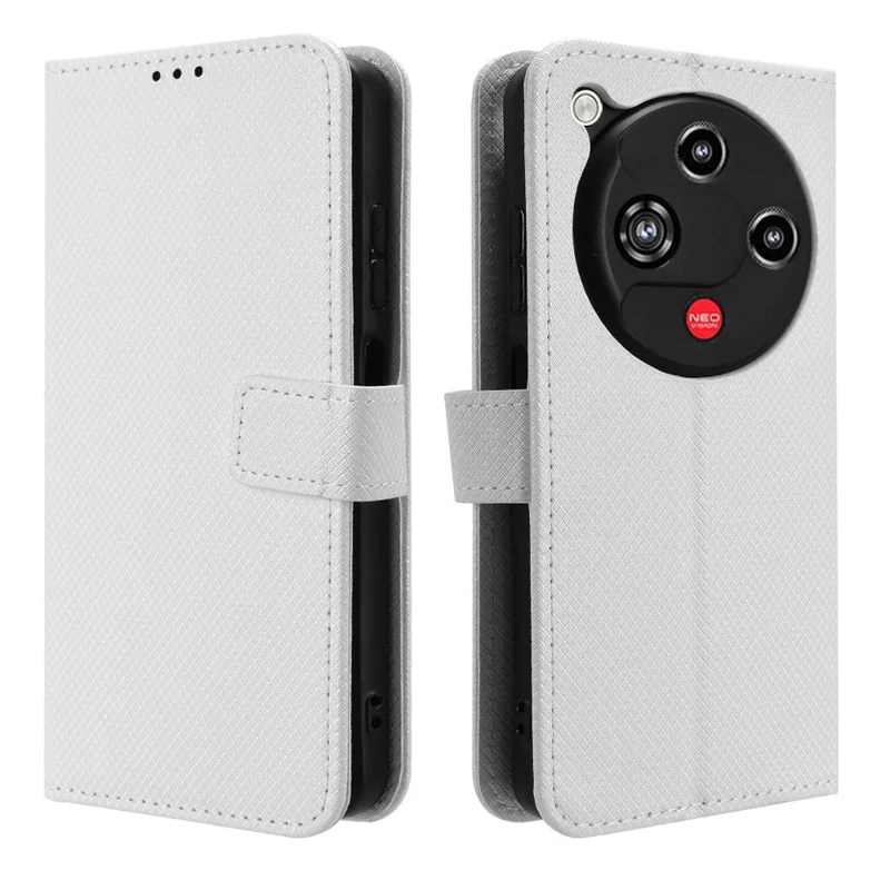 For ZTE nubia Focus 2 5G Leather Wallet Case with Strap Diamond Texture Phone Cover - White