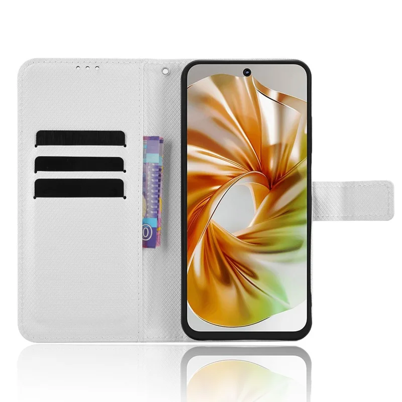 For ZTE nubia Focus 2 5G Leather Wallet Case with Strap Diamond Texture Phone Cover - White