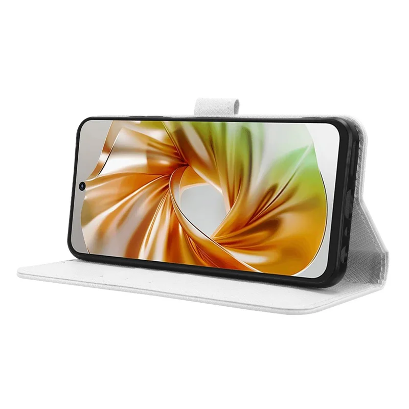 For ZTE nubia Focus 2 5G Leather Wallet Case with Strap Diamond Texture Phone Cover - White