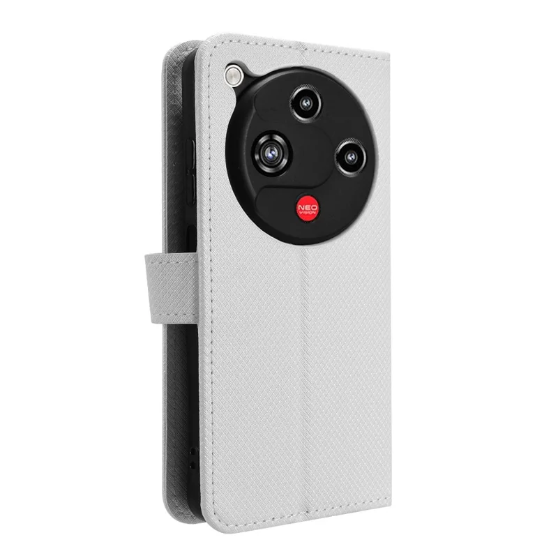 For ZTE nubia Focus 2 5G Leather Wallet Case with Strap Diamond Texture Phone Cover - White