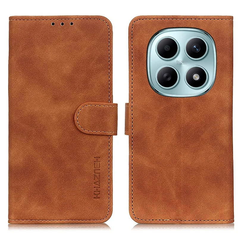 KHAZNEH Pour Xiaomi Redmi Note 15 5G (Chine) Étui en Cuir PU Texture Rétro Housse de Téléphone - Marron