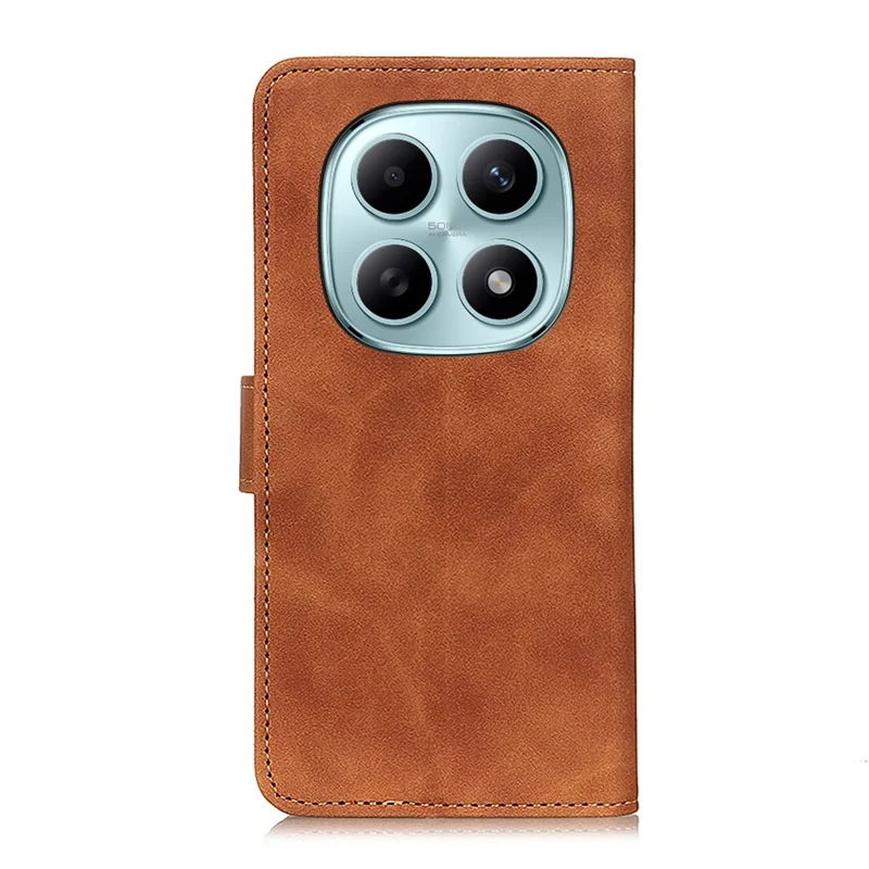 KHAZNEH Pour Xiaomi Redmi Note 15 5G (Chine) Étui en Cuir PU Texture Rétro Housse de Téléphone - Marron