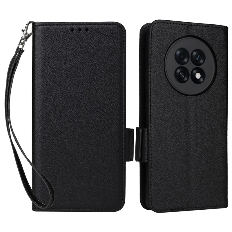 Leather Case for Oppo A6 GT 5G / A6 Max 5G / F31 Pro+ 5G Litchi Texture Wallet Phone Cover with Wrist Strap - Black