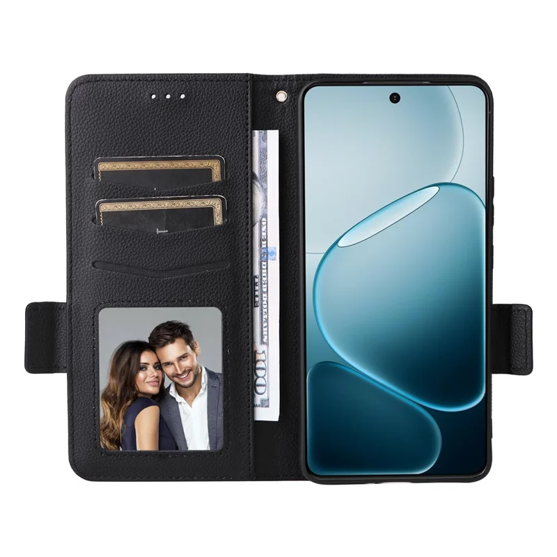 Leather Case for Oppo A6 GT 5G / A6 Max 5G / F31 Pro+ 5G Litchi Texture Wallet Phone Cover with Wrist Strap - Black