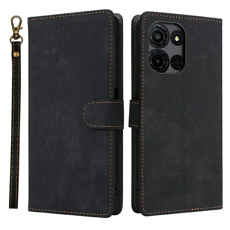 For TCL K33 5G / K32 5G Case Wallet RFID Blocking PU Leather Phone Cover Stand with Strap - Black