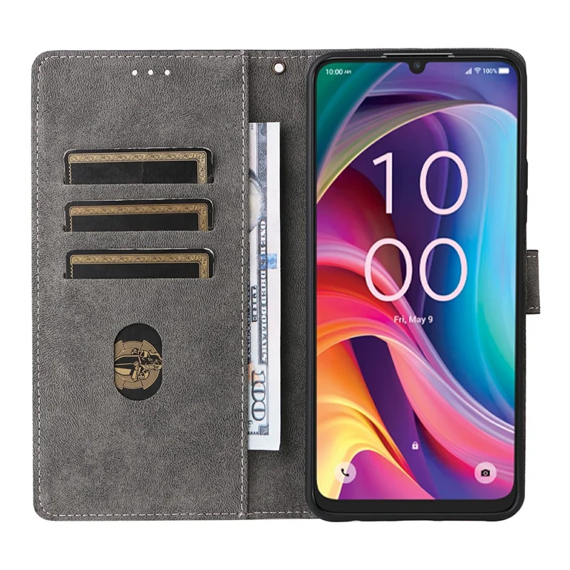 For TCL K33 5G / K32 5G Case Wallet RFID Blocking PU Leather Phone Cover Stand with Strap - Black