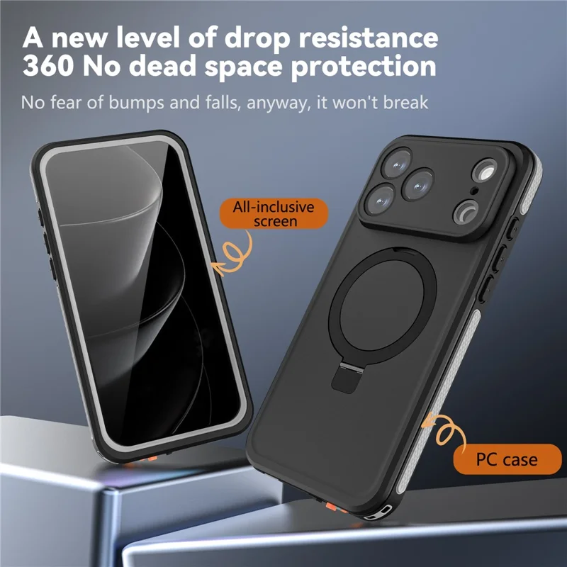 REDPEPPER Obudowa na iPhone'a 17 Pro Max z funkcją wodoodporności IP68, kompatybilna z MagSafe, z uchwytem do telefonu z podpórką