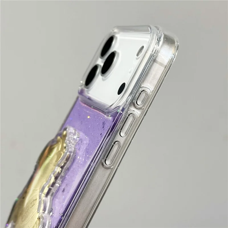 For iPhone 17 Pro Max Case Sparkling Glitter PC Phone Cover with Golden Horse Ornament - Purple