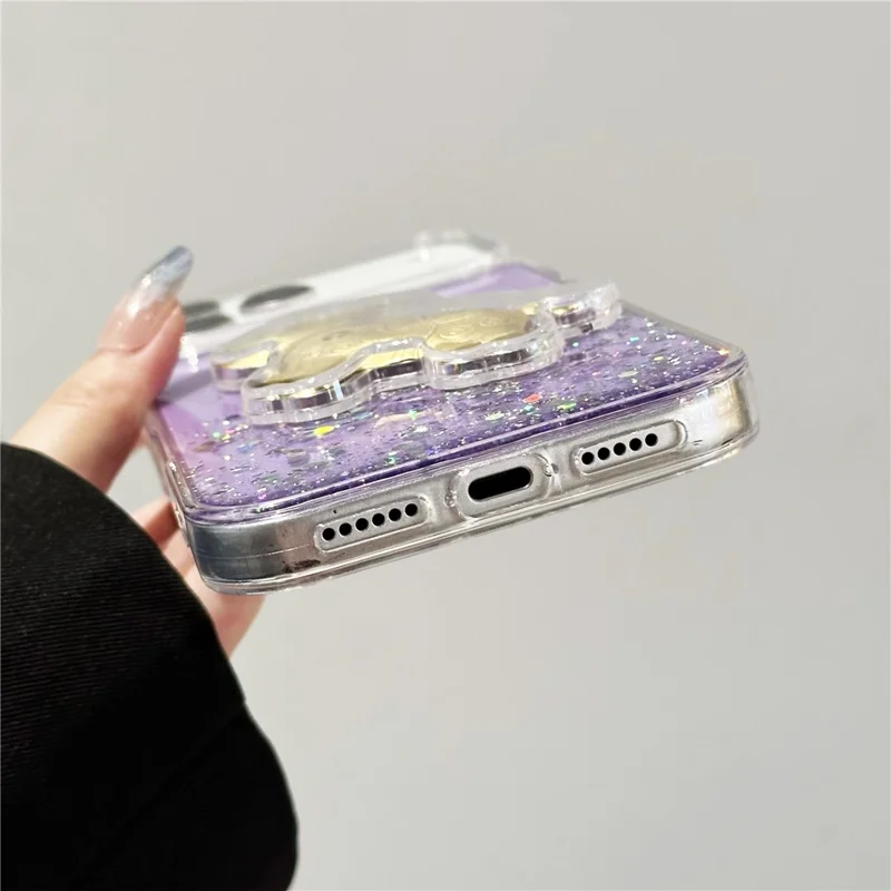 For iPhone 17 Pro Max Case Sparkling Glitter PC Phone Cover with Golden Horse Ornament - Purple