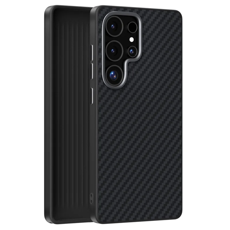 ABEEL Para Samsung Galaxy S24 Ultra Case Compatível com MagSafe Capa Traseira com Textura de Fibra de Carbono - Preto