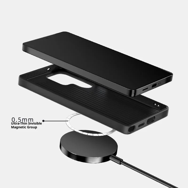 ABEEL Para Samsung Galaxy S24 Ultra Case Compatível com MagSafe Capa Traseira com Textura de Fibra de Carbono - Preto