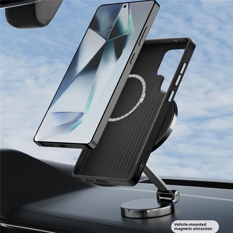 ABEEL Para Samsung Galaxy S24 Ultra Case Compatível com MagSafe Capa Traseira com Textura de Fibra de Carbono - Preto