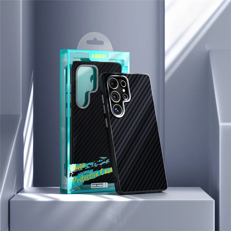 ABEEL Para Samsung Galaxy S24 Ultra Case Compatível com MagSafe Capa Traseira com Textura de Fibra de Carbono - Preto