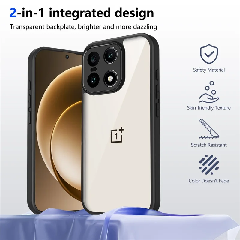 Для OnePlus 15 5G Чехол Матовая кожа Сенсорный Clear PC + TPU Противоударный чехол для телефона - Черный