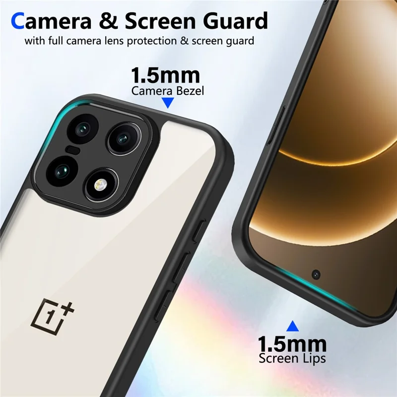 Для OnePlus 15 5G Чехол Матовая кожа Сенсорный Clear PC + TPU Противоударный чехол для телефона - Черный