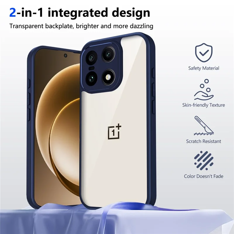 For OnePlus 15 5G Case Matte Skin Touch Clear PC + TPU Shockproof Phone Back Cover - Blue