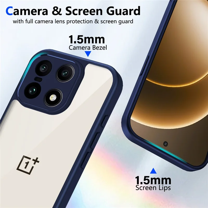 For OnePlus 15 5G Case Matte Skin Touch Clear PC + TPU Shockproof Phone Back Cover - Blue