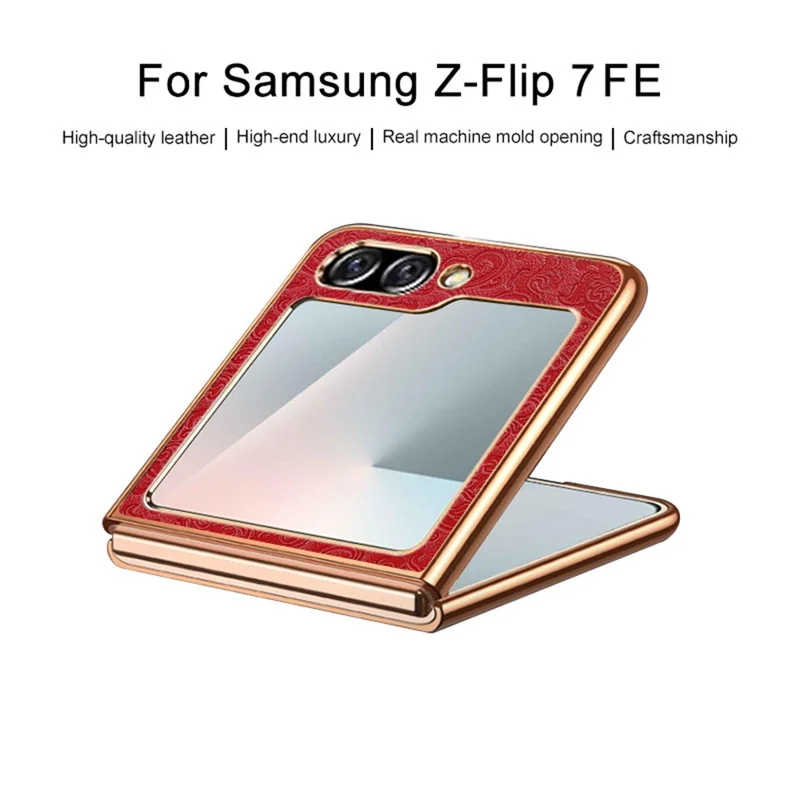 Per Samsung Galaxy Z Flip7 FE 5G / Flip6 5G Custodia Loong Pattern Elettroplaccato PC Pieghevole Cover per Telefono - Rosso