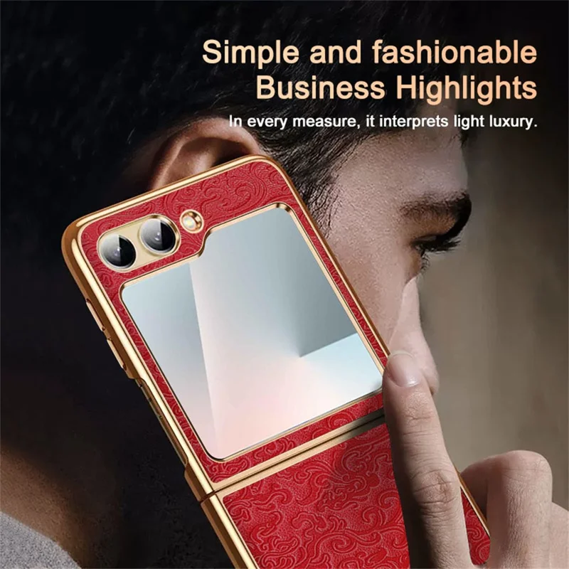 Per Samsung Galaxy Z Flip7 FE 5G / Flip6 5G Custodia Loong Pattern Elettroplaccato PC Pieghevole Cover per Telefono - Rosso