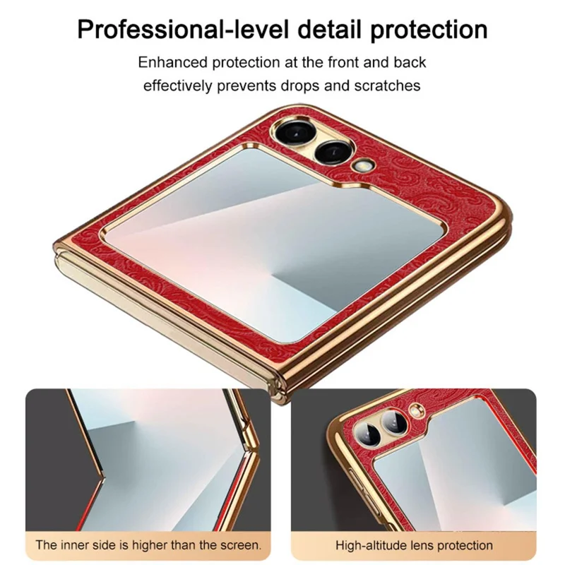Per Samsung Galaxy Z Flip7 FE 5G / Flip6 5G Custodia Loong Pattern Elettroplaccato PC Pieghevole Cover per Telefono - Rosso
