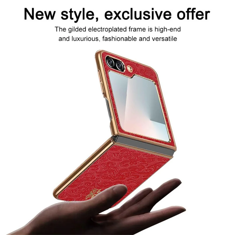 Per Samsung Galaxy Z Flip7 FE 5G / Flip6 5G Custodia Loong Pattern Elettroplaccato PC Pieghevole Cover per Telefono - Rosso
