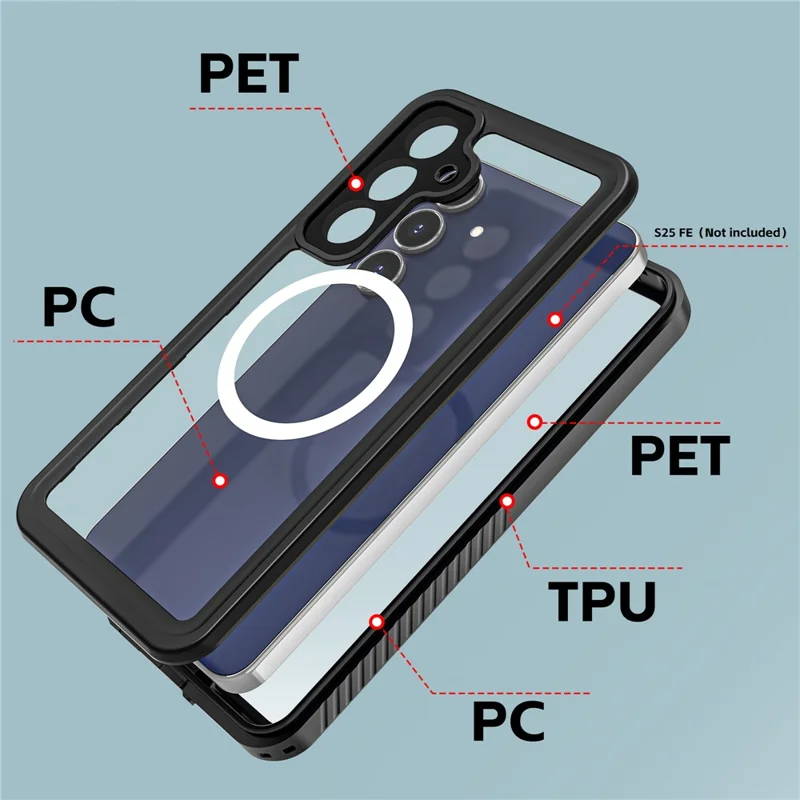 REDPEPPER FS Series For Samsung Galaxy S25 FE Waterproof Magnetic Case PC TPU PET Clear Phone Cover