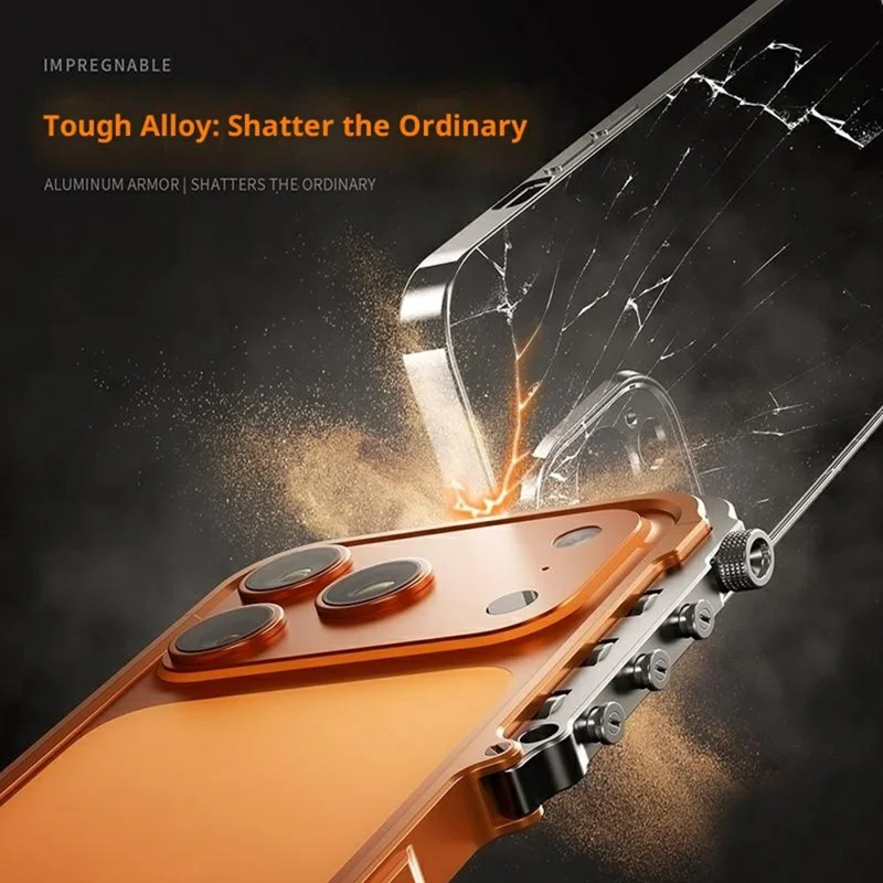 For iPhone 17 Pro Max Bumper Case Aluminum Alloy Metal Frame Phone Cover - Orange