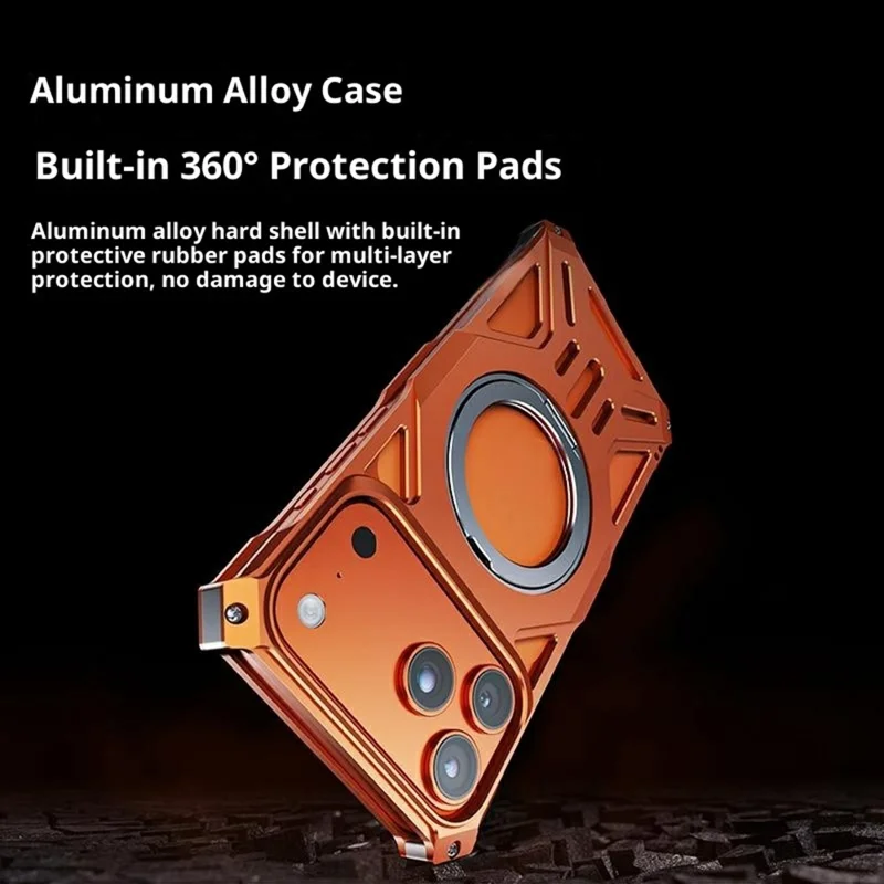 Custodia per iPhone 17 Pro Max con supporto Frameless in lega di alluminio + Paraurti in silicone - Arancione