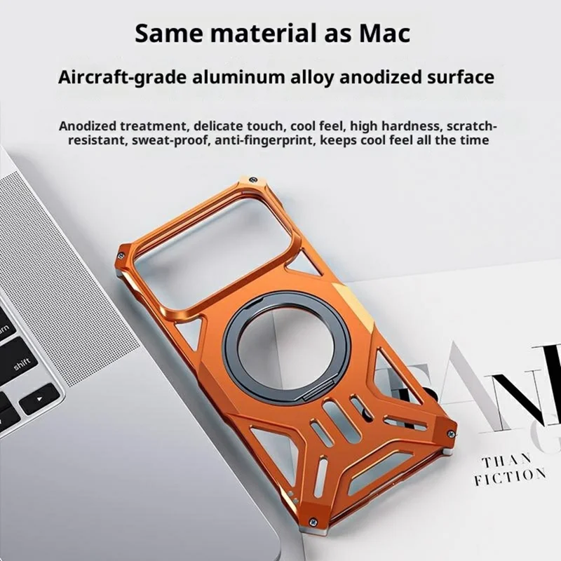 Étui pour iPhone 17 Pro Kickstand Frameless Alliage d'aluminium + Coque de protection en silicone - Orange