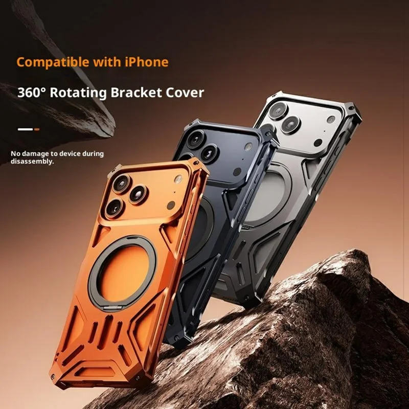 For iPhone 17 Pro Case Kickstand Frameless Aluminum Alloy + Silicone Phone Bumper Cover - Silver