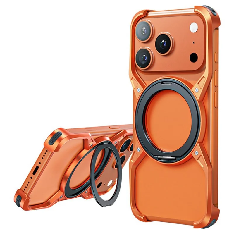 For iPhone 17 Pro Case Kickstand Frameless Aluminum Alloy Bumper Phone Cover - Orange