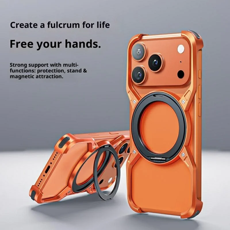 For iPhone 17 Pro Case Kickstand Frameless Aluminum Alloy Bumper Phone Cover - Orange