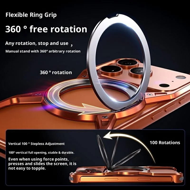 Custodia iPhone 17 Pro Max Kickstand Telaio in Lega di Alluminio Bumper Copertura del Telefono - Arancione