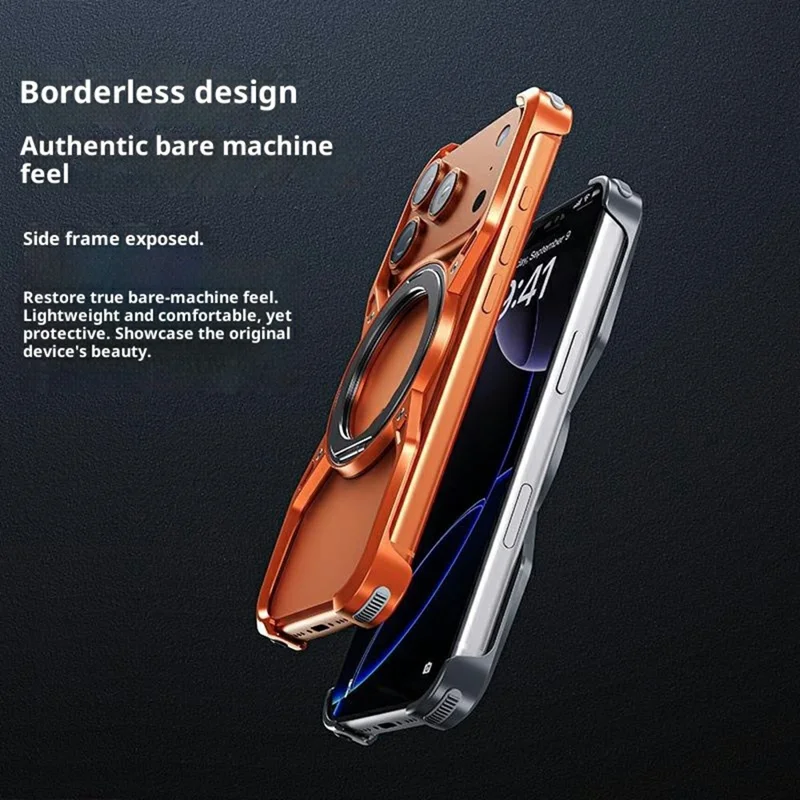 Custodia iPhone 17 Pro Max Kickstand Telaio in Lega di Alluminio Bumper Copertura del Telefono - Arancione