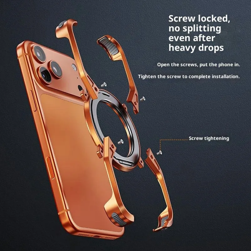 Custodia iPhone 17 Pro Max Kickstand Telaio in Lega di Alluminio Bumper Copertura del Telefono - Arancione