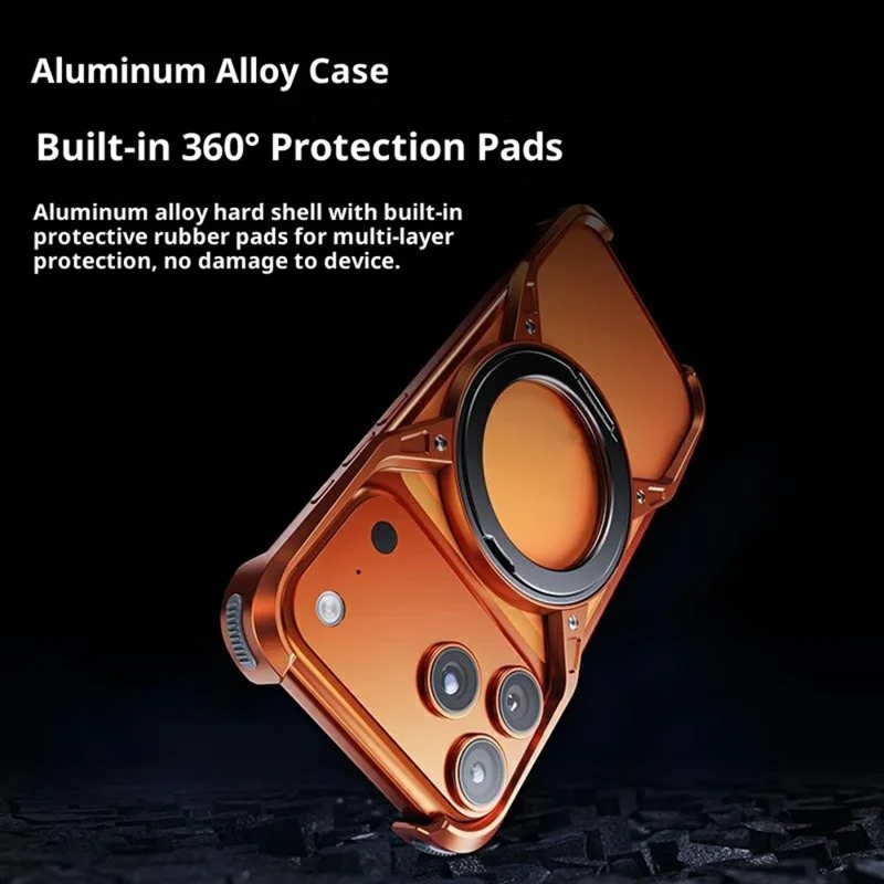 Custodia iPhone 17 Pro Max Kickstand Telaio in Lega di Alluminio Bumper Copertura del Telefono - Arancione