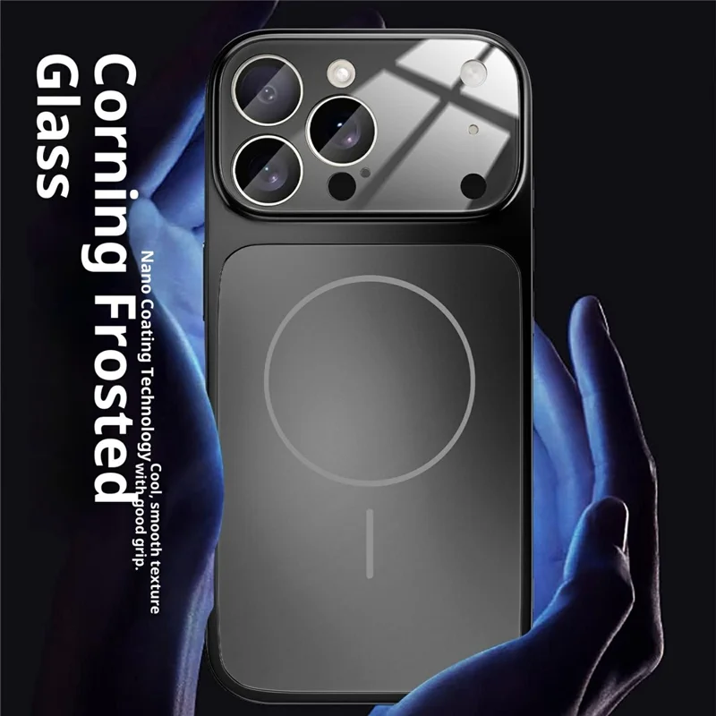 For iPhone 17 Pro Max Magnetic Case Ultra Thin PC Phone Cover with Matte Corning Gorilla Glass Lens Protector - Titanium Black