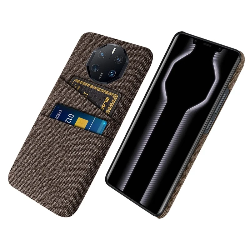 لـ هاتف Huawei Mate 50 RS Porsche Design 4G، غطاء خلفي واقي من مادة البولي كربونات بملمس قماشي مقاوم للسقوط مع فتحتين لوضع البطاقات - بني
