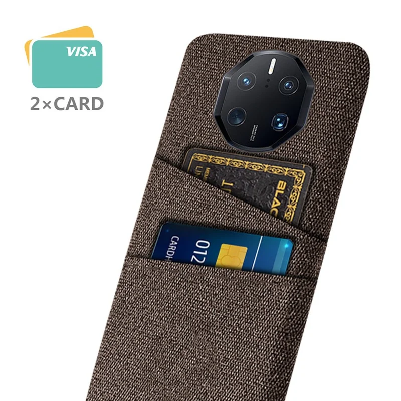 لـ هاتف Huawei Mate 50 RS Porsche Design 4G، غطاء خلفي واقي من مادة البولي كربونات بملمس قماشي مقاوم للسقوط مع فتحتين لوضع البطاقات - بني