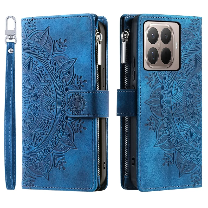 For Xiaomi 15T Pro Wallet Case Mandala Flower Pattern PU Leather Phone Cover with Wrist Strap - Blue