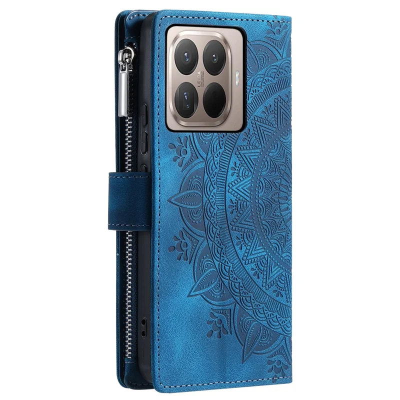 For Xiaomi 15T Pro Wallet Case Mandala Flower Pattern PU Leather Phone Cover with Wrist Strap - Blue