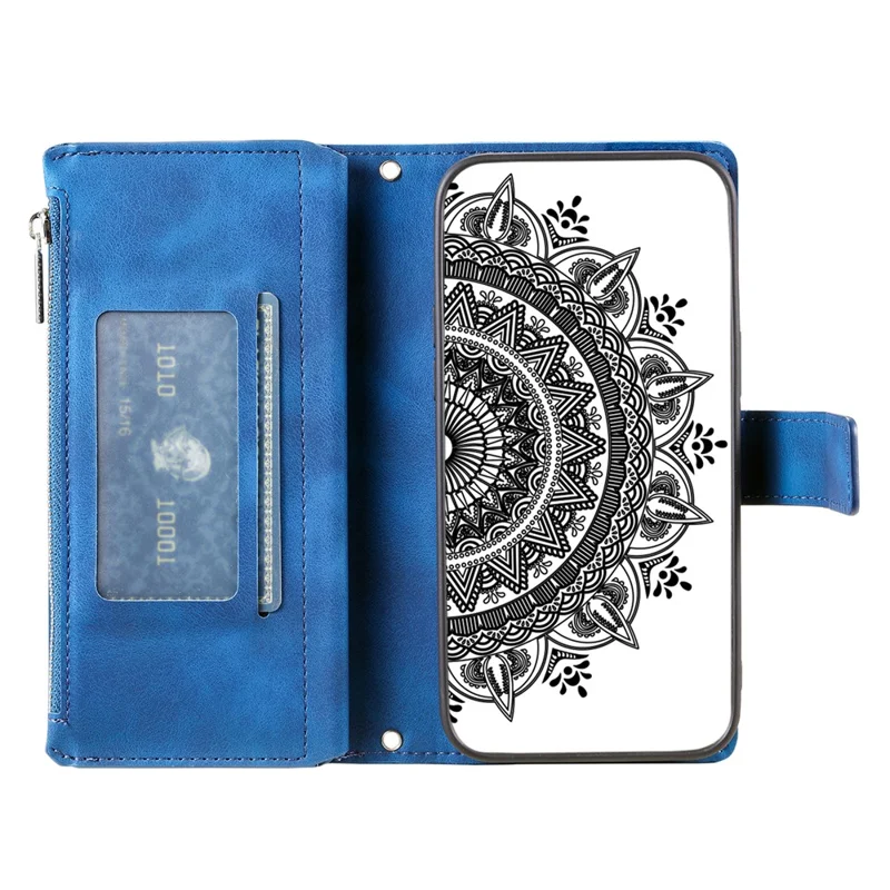 For Xiaomi 15T Pro Wallet Case Mandala Flower Pattern PU Leather Phone Cover with Wrist Strap - Blue