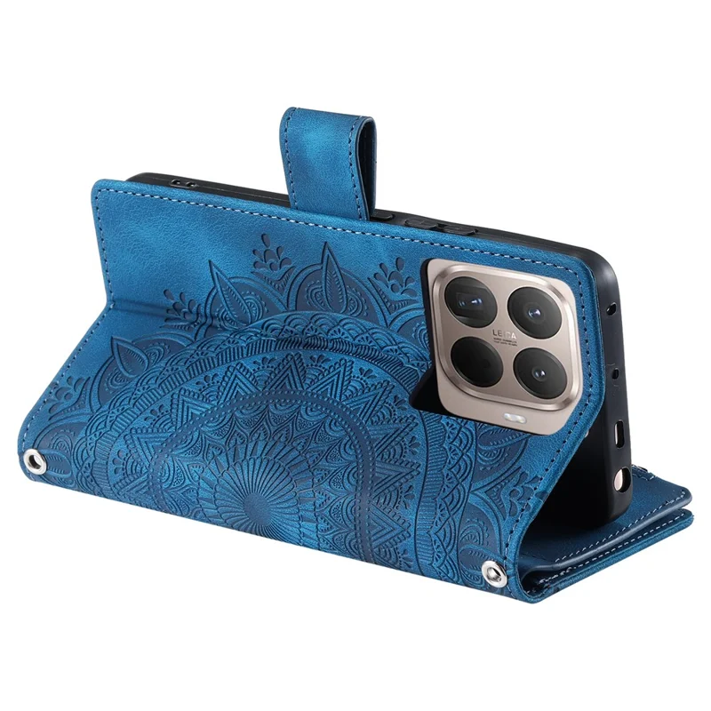 For Xiaomi 15T Pro Wallet Case Mandala Flower Pattern PU Leather Phone Cover with Wrist Strap - Blue