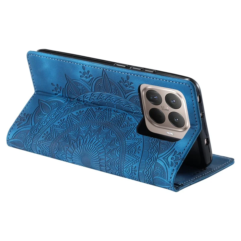 Voor Xiaomi 15T Pro Hoesje Magnetische Sluiting Leren Telefoonhoesje met Afdrukpatroon - Blauw