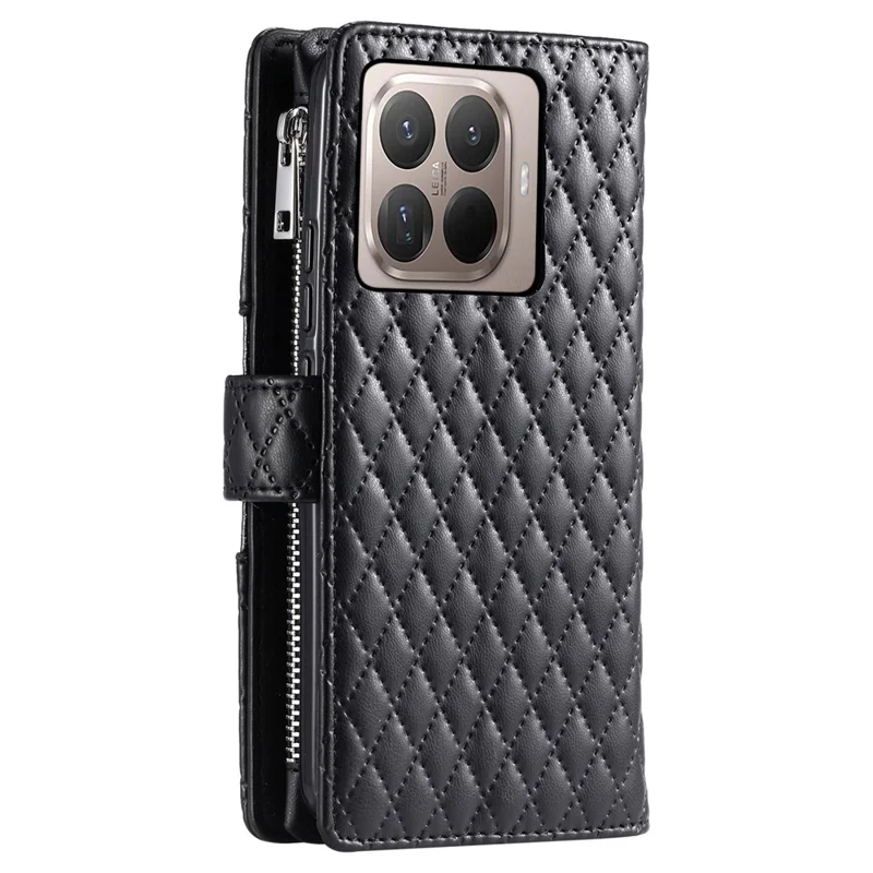 Voor Xiaomi 15T Pro hoesje met ritssluiting Glitter lederen telefoonhoes met polsbandje - Zwart